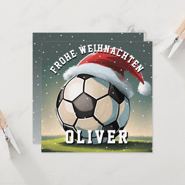 Soccer Football Ball Santa Hat Merry Christmas  Card (Front/Back In Situ)
