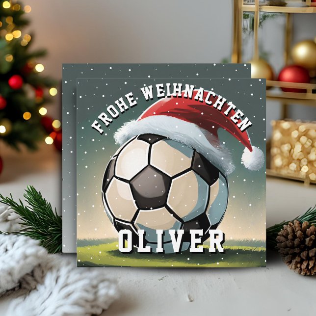Soccer Football Ball Santa Hat Merry Christmas  Card (Creator Uploaded)
