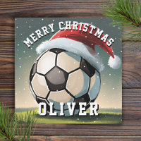 Soccer Football Ball Santa Hat Merry Christmas