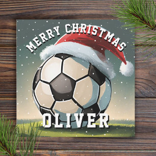Soccer Football Ball Santa Hat Merry Christmas  Card