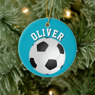 Soccer Football Balls Kids Name Christmas  Ceramic Tree Decoration