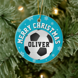 Soccer Football Balls Kids Name Christmas  Ceramic Tree Decoration