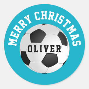 Soccer Football Balls Kids Name Christmas Classic Round Sticker