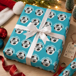 Soccer Football Balls Kids Name Christmas Wrapping Paper