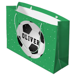 Soccer Football Balls Kids Name Green Christmas Large Gift Bag