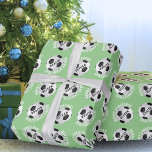 Soccer Football Balls Kids Name Green Christmas  Wrapping Paper<br><div class="desc">Soccer Football Balls Kids Name Green Christmas Wrapping Paper Sheets. Personalise with your name. You can change the text Merry Christmas.</div>
