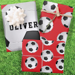 Soccer Football Balls Kids Name Red Birthday Wrapping Paper Sheet<br><div class="desc">Soccer Football Balls Kids Name Red Birthday Wrapping Paper Sheets. Personalise with your name or erase the text.</div>