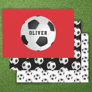 Soccer Football Balls Kids Name Red Birthday Wrapping Paper Sheet