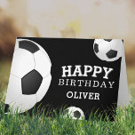 Soccer Football Balls Sports Happy Birthday Kids Card<br><div class="desc">Soccer Football Balls Sports Happy Birthday Card with Name. Soccer balls with a Happy birthday wish on a black background. Personalise with your name and make a special personal card for a boy or a girl who loves soccer game.</div>