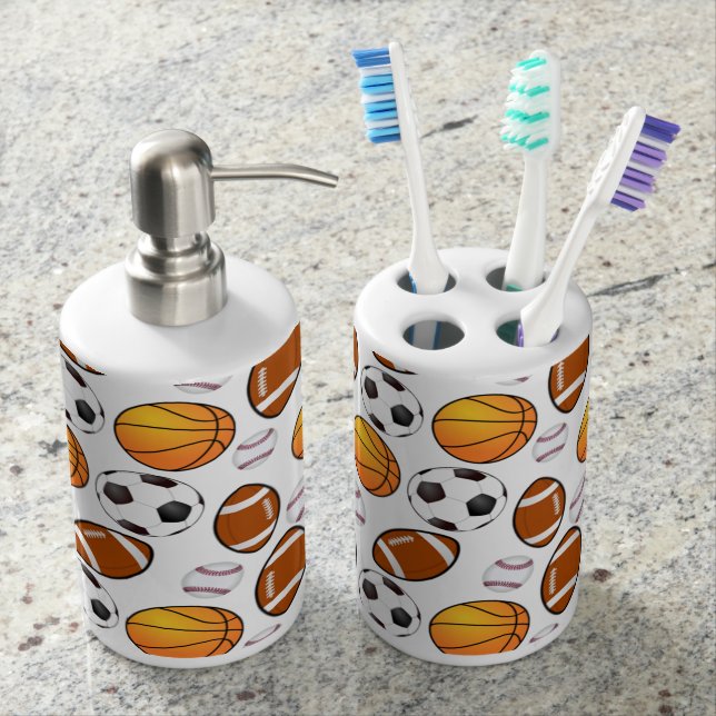 Soccer Football Baseball basketball Sports theme Bathroom Set (Front)