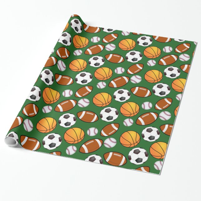 Soccer Football Baseball basketball Sports theme Wrapping Paper (Unrolled)