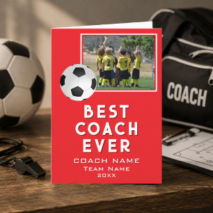 Soccer Football Best Coach Ever Team Photo Thank You Card