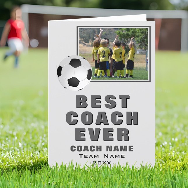 Soccer Football Best Coach Ever Team Photo Thank You Card (Creator Uploaded)
