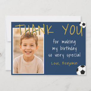 Soccer Football Birthday Boy Photo Thank You Card