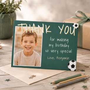 Soccer Football Birthday Boy Photo Thank You Card