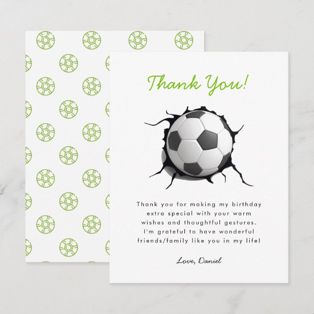 Soccer Football Birthday Thank You Card (Front/Back)