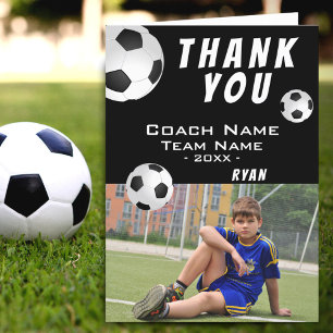 Soccer Football Black Thank you Coach Photo  Card