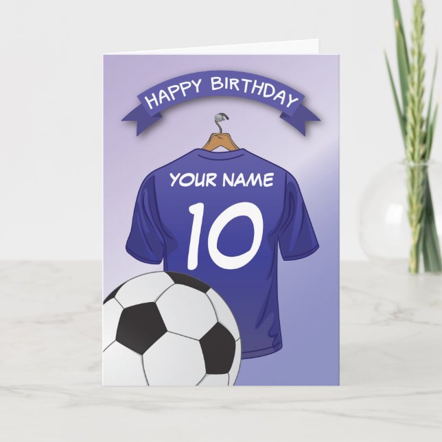 Soccer Football Blue Shirt Custom Sports Birthday Card (Front)