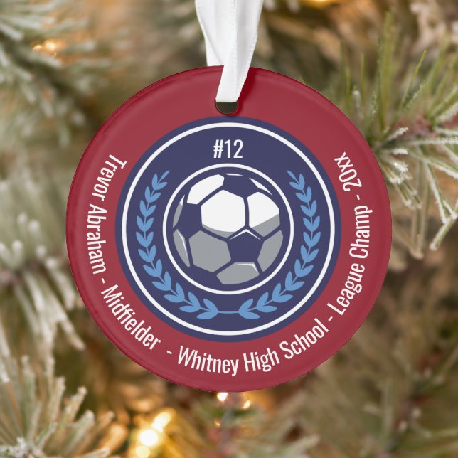 Soccer Football Champion Team Monogram Red Blue Ornament (Tree)
