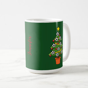 Soccer Football Christmas Tree   Add your Name Coffee Mug