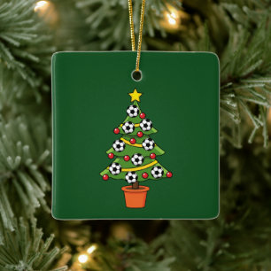 Soccer Football Christmas Tree Ceramic Ornament