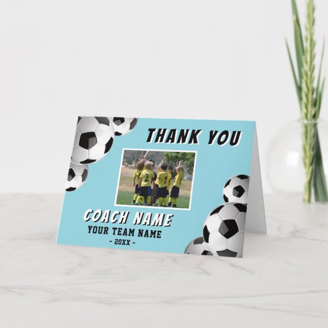 Soccer Football Coach Name Photo  Thank You Card (Front)
