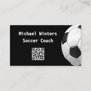 Soccer Football Coach QR Code Black White Business Card