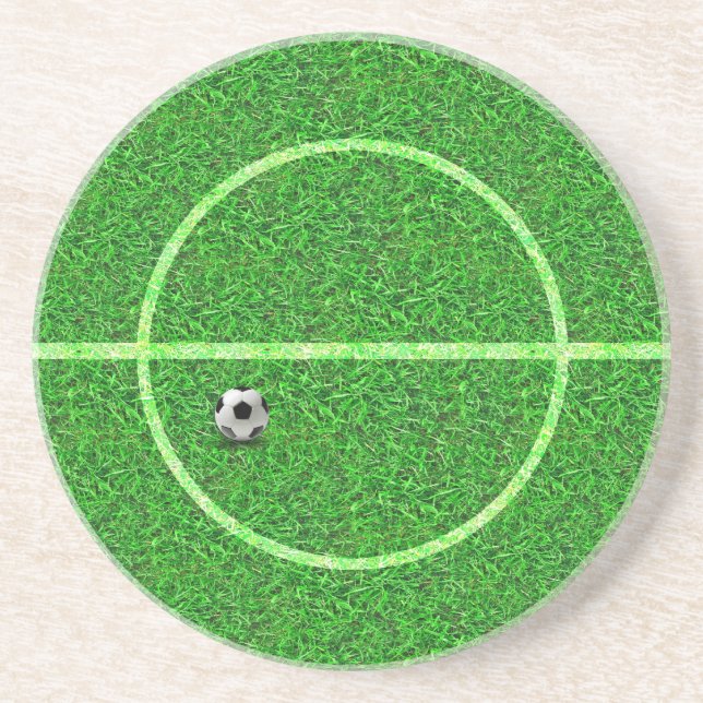 Soccer Football Field Ball - Sandstone Coaster (Front)