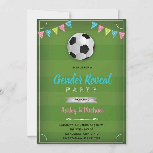 Soccer football gender reveal invitation (Front)