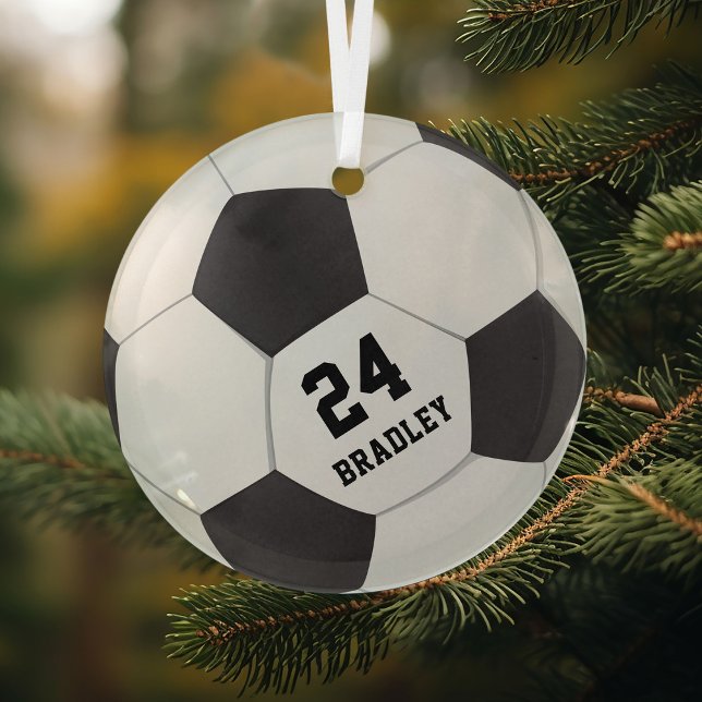 Soccer Football Gift | Name Number Glass Tree Decoration (Creator Uploaded)