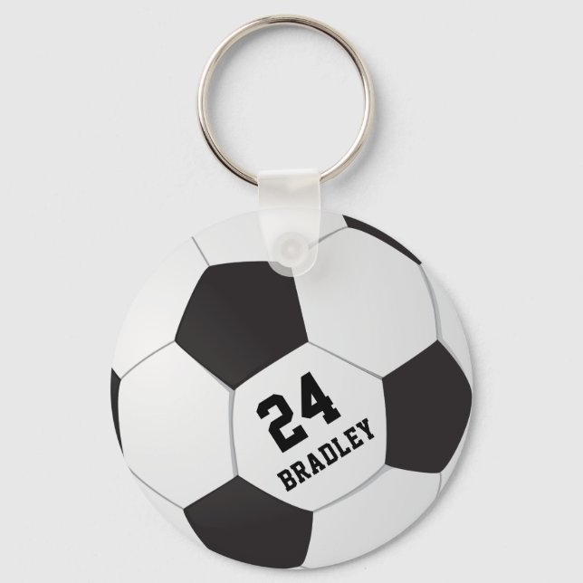 Soccer Football Gift | Personalized Name Number Key Ring (Front)