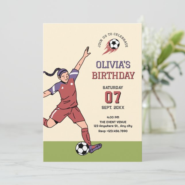 Soccer football girl invitation (Standing Front)