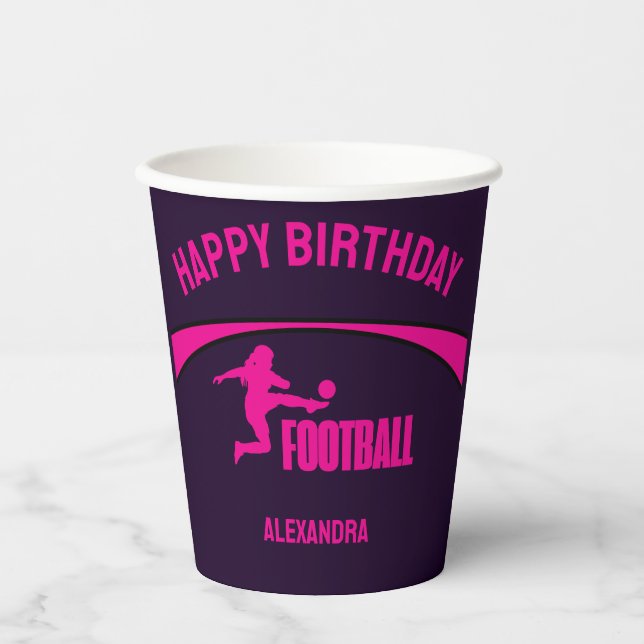 Soccer Football Girl Player Birthday Paper Cups (Front)