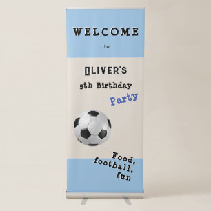 Soccer Football Kids Birthday Party Blue Welcome Retractable Banner