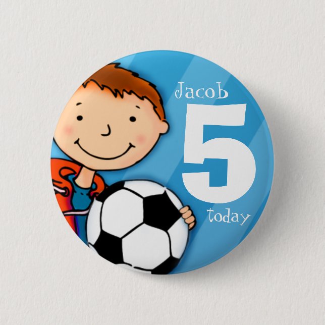 Soccer/football name and age 5 button / badge (Front)