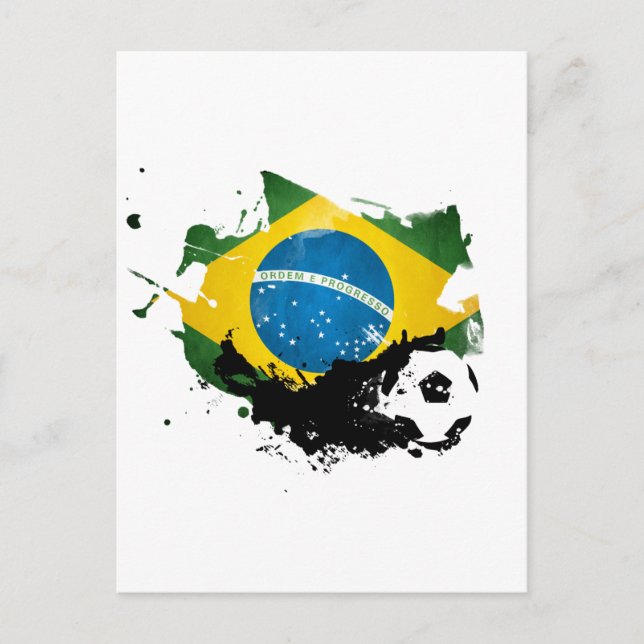 soccer / football over brazil flag painting postcard (Front)