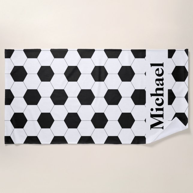 Soccer Football Pattern Design Personalised Beach Towel (Front)
