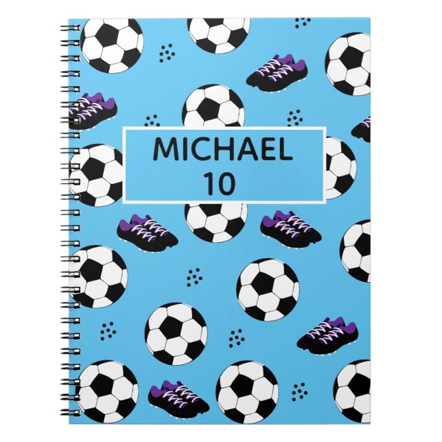 Soccer Football Personalised Name And Number blue Notebook (Front)