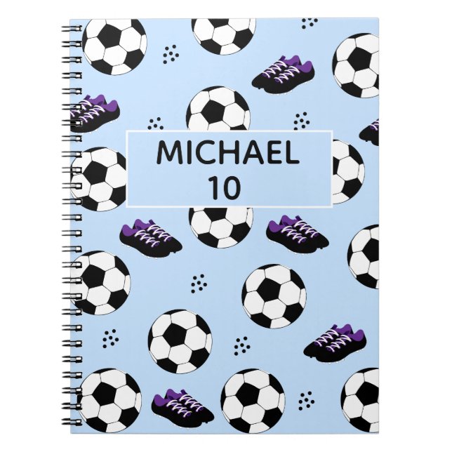 Soccer Football Personalised Name And Number blue Notebook (Front)