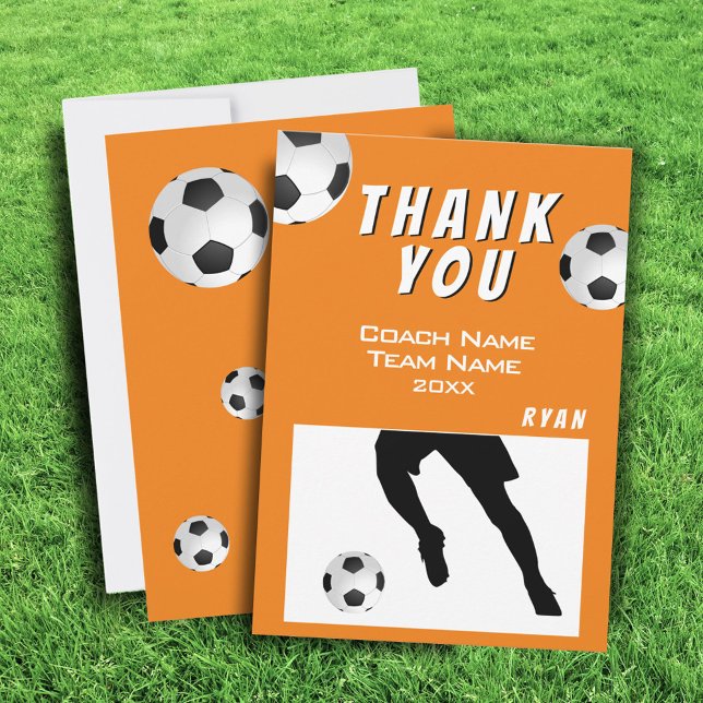 Soccer Football Player Ball Orange Coach  Thank You Card (Creator Uploaded)