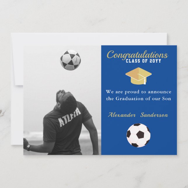  Soccer Football player graduation  Photo Announce Announcement (Front)