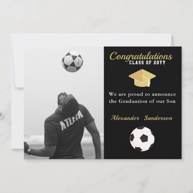  Soccer Football player graduation Photo party  Announcement (Front)