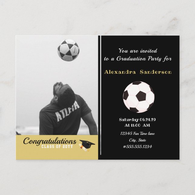  Soccer Football player graduation Photo party  Postcard (Front)