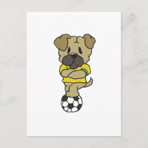 Soccer football player pug   choose back colour postcard