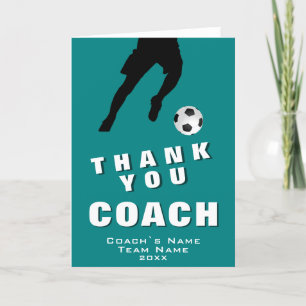 Soccer Football Player Teal Thank you Coach Card
