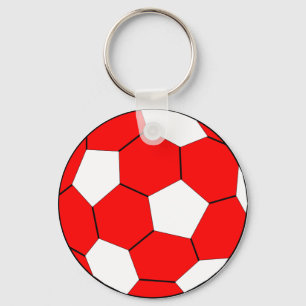 Soccer football red and white key ring