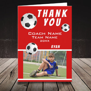 Soccer Football Red Sports Thank you Coach Card