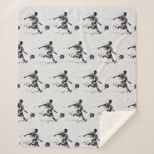 Soccer Football Sport Graphic Art Black Grey Sherpa Blanket