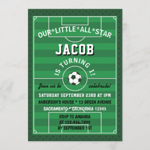 Soccer Football Sports 1st Birthday Party Invitation