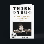 Soccer Football Sports Photo Coach  Thank You Card<br><div class="desc">Modern Soccer Football Sports Photo Coach Thank You Card. Soccer thank you coach card with photo,  thank you text,  coach name,  team name,  year,  your name and soccer balls. Add your photo into the template. Great thank you card for the soccer team coach!</div>